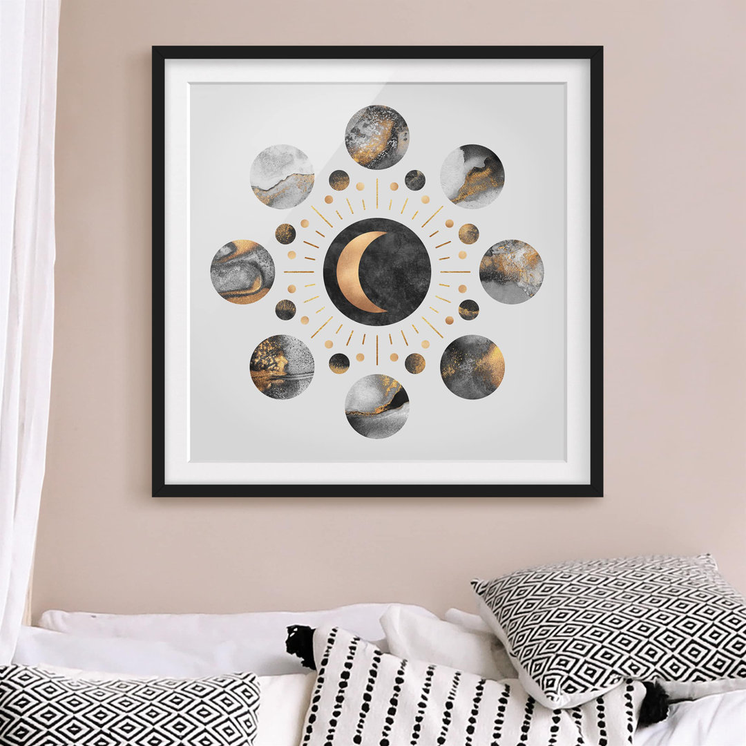 Gerahmter Grafikdruck Moon Phases Abstract Gold