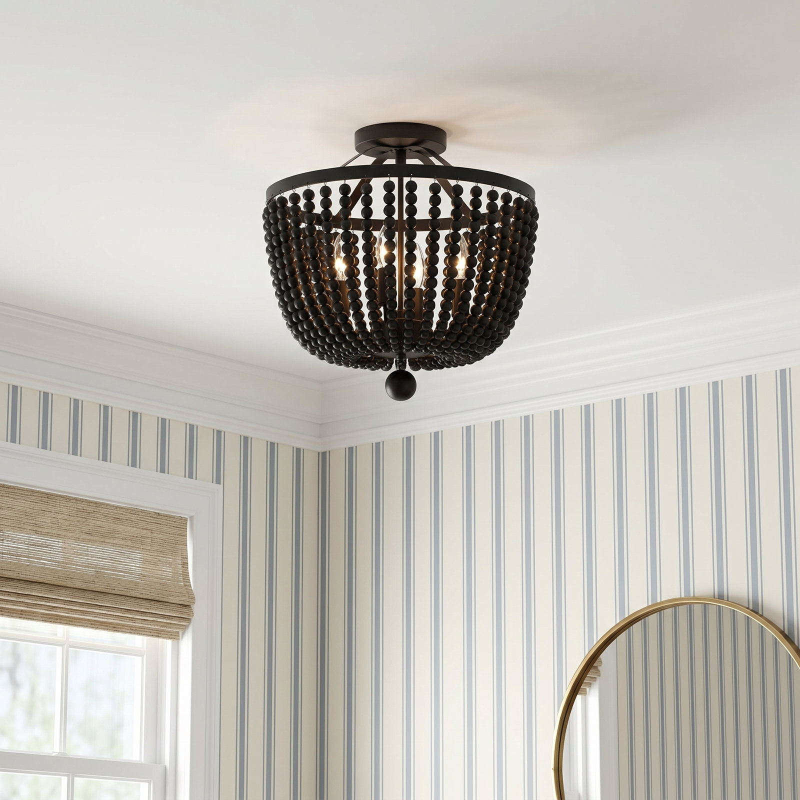 Conway 4-Light Wrought Iron Semi Flush Mount, Matte Black