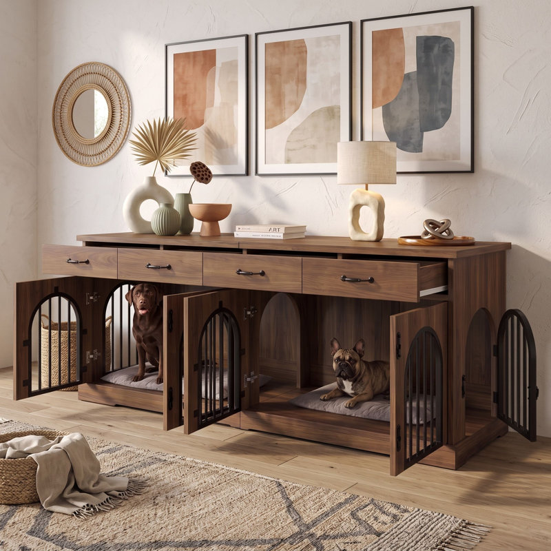 Cage pour chien avec séparateur amovible, 4 tiroirs de rangement, niche intérieure à 6 portes, Brun