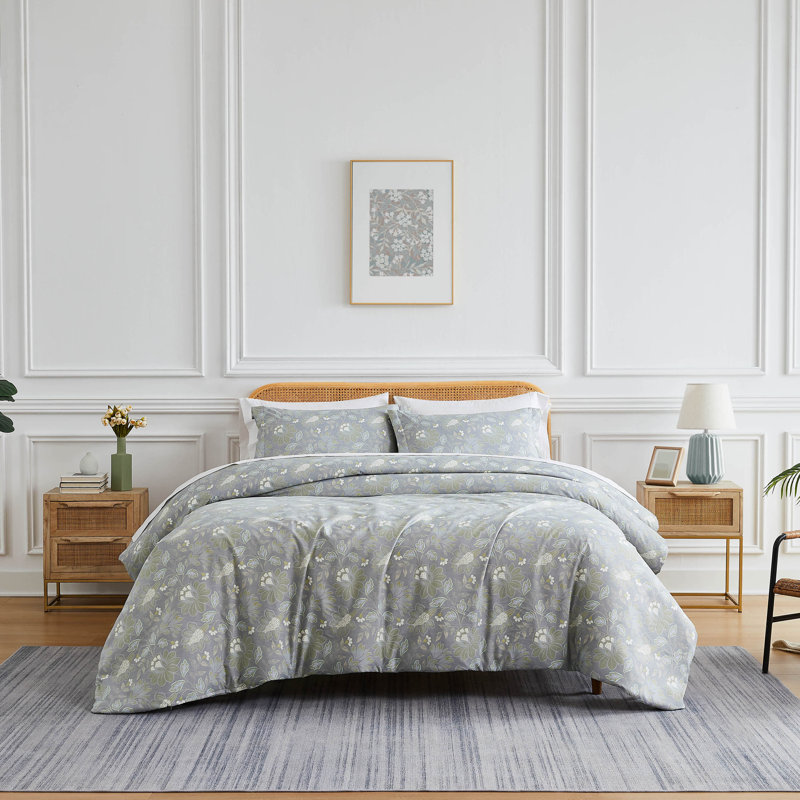 Infinite Blossom Blue Oversized Microfiber Comforter Set with matching shams Easy care, Full/Queen Comforter + 2 Shams