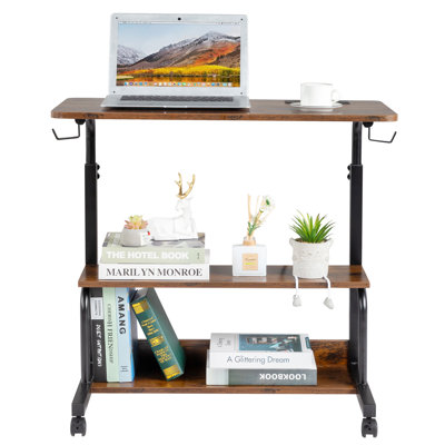 Adjustable Computer Desk with Built-in Charging Station,Vintage Brown 15mm P2 Melamine Coated Particleboard Top,3 USB Ports & 2 AC Outlets,Home Office Writing Workstation