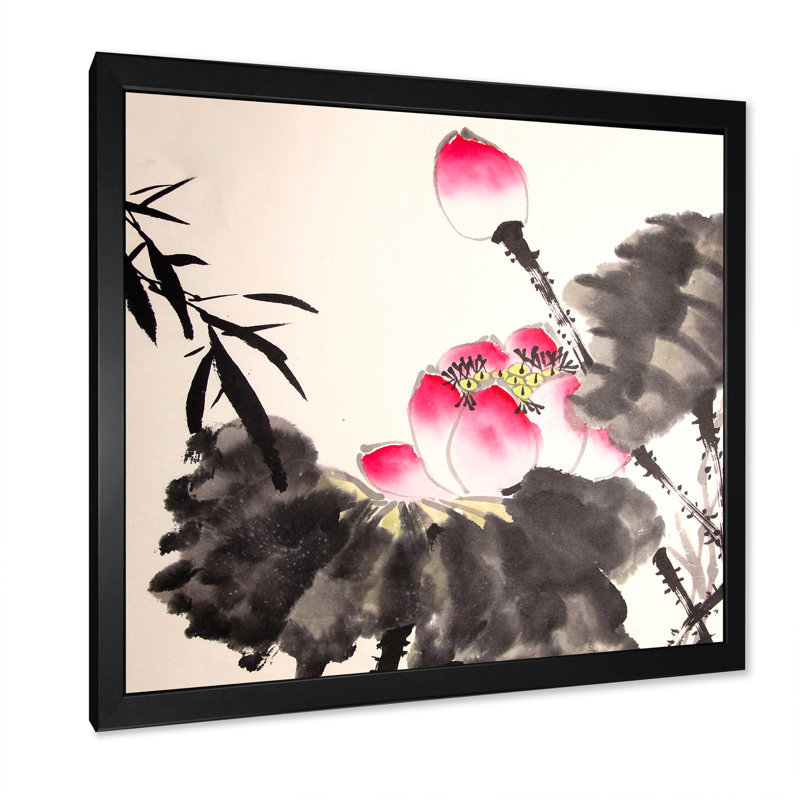 Encre de lotus, peinture à la main - reproduction d'art sur toile traditionnelle, H 16 po x l 16 po x P 1 po