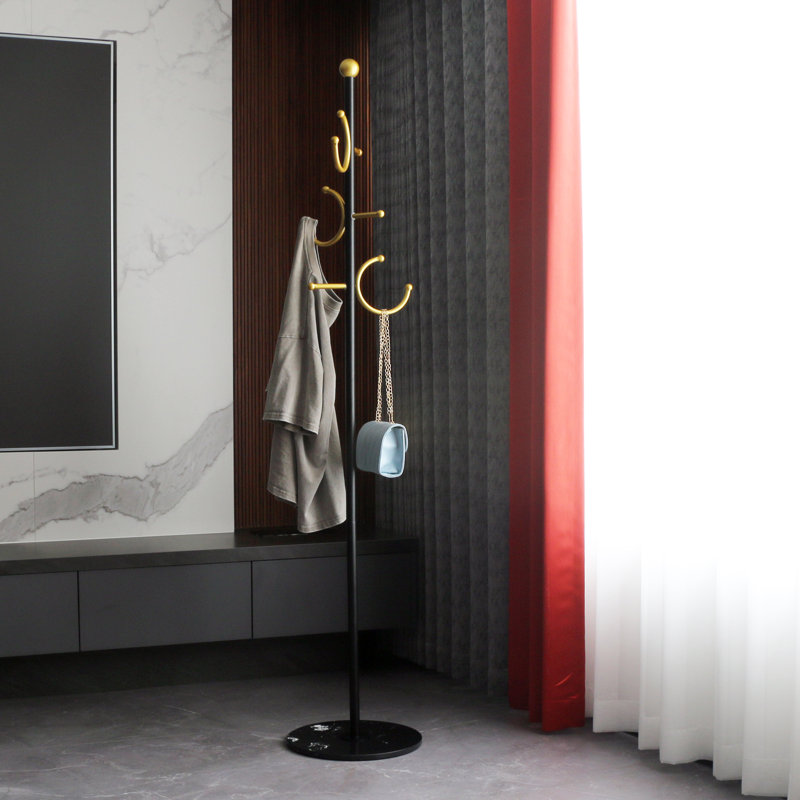 Leiani 6 - Hook Coat Rack with Marble Base, Compact Design Easy Assembly Crescent-Shaped Art Style