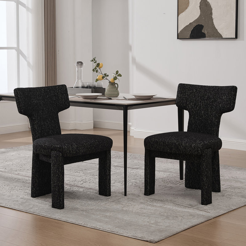 22.05" Wide Modern Upholstered Chenille Accent Dining Chair With Rubberwood Legs, Black/Gray