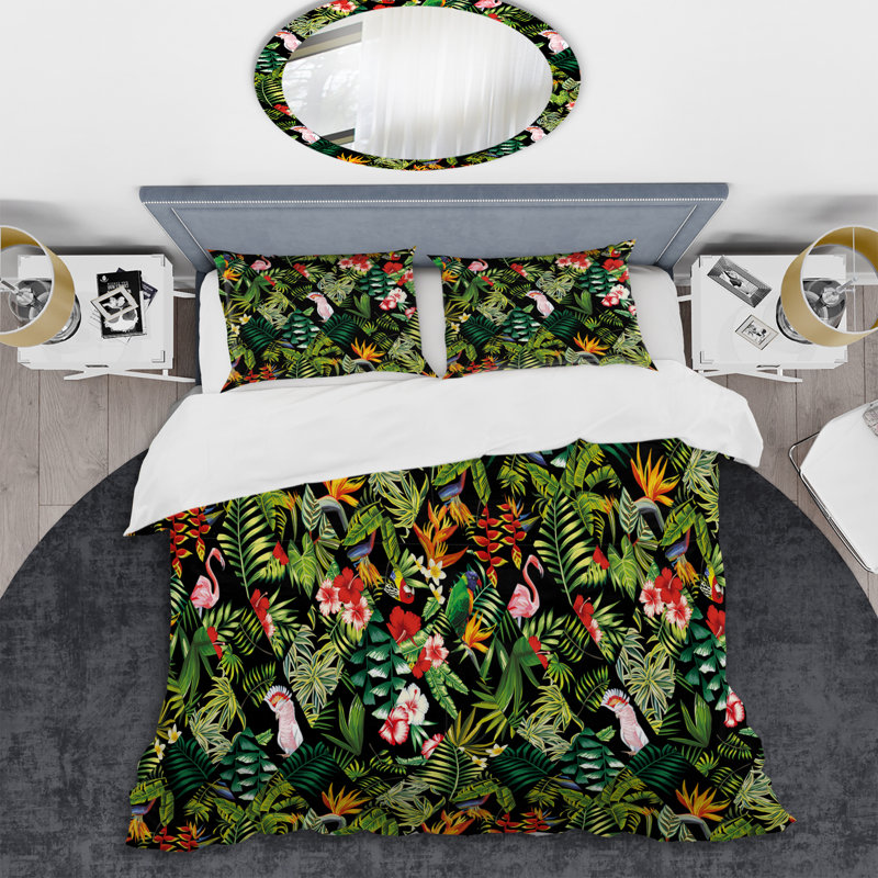 Ensemble de housse de couette à motif patchwork vert tropical, Housse de couette simple + 1 taie décorative stan