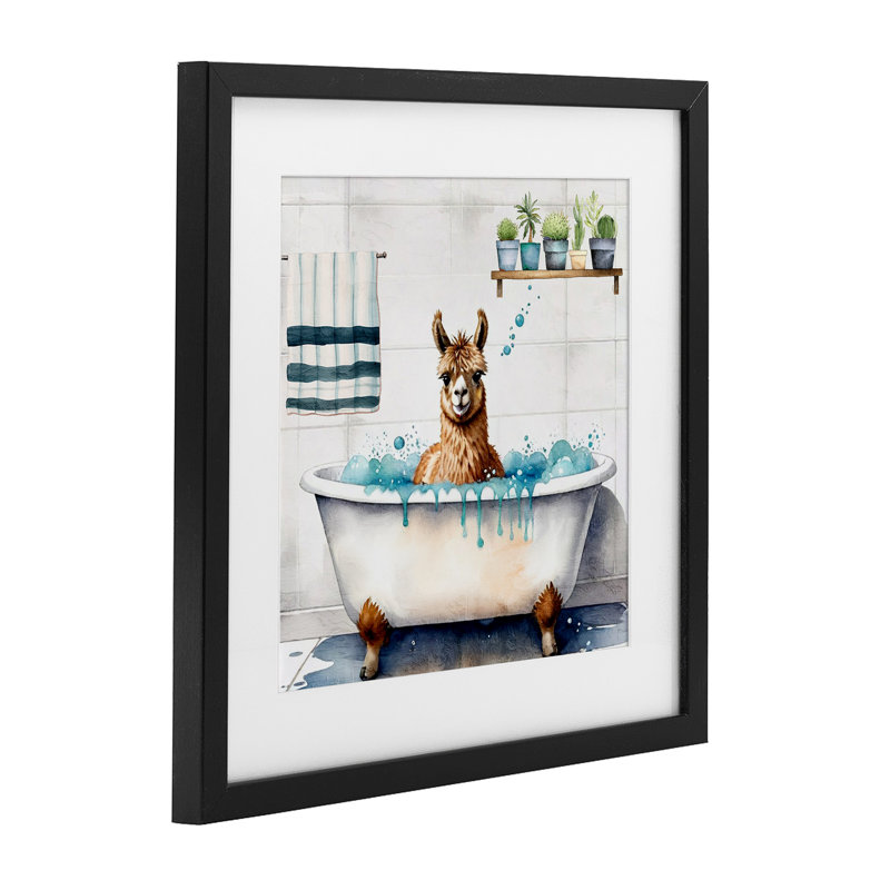 «Suds Alpaca Bathaign», reproduction imprimée sous verre, conception de Kim Allen, H 13 po x l 13 po, Cadre noir minuit