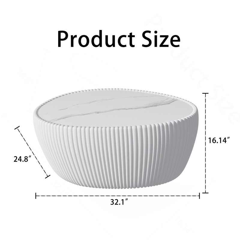 Table basse moderne en forme d'œuf en pierre frittée légère blanche, Blanc, Blanc