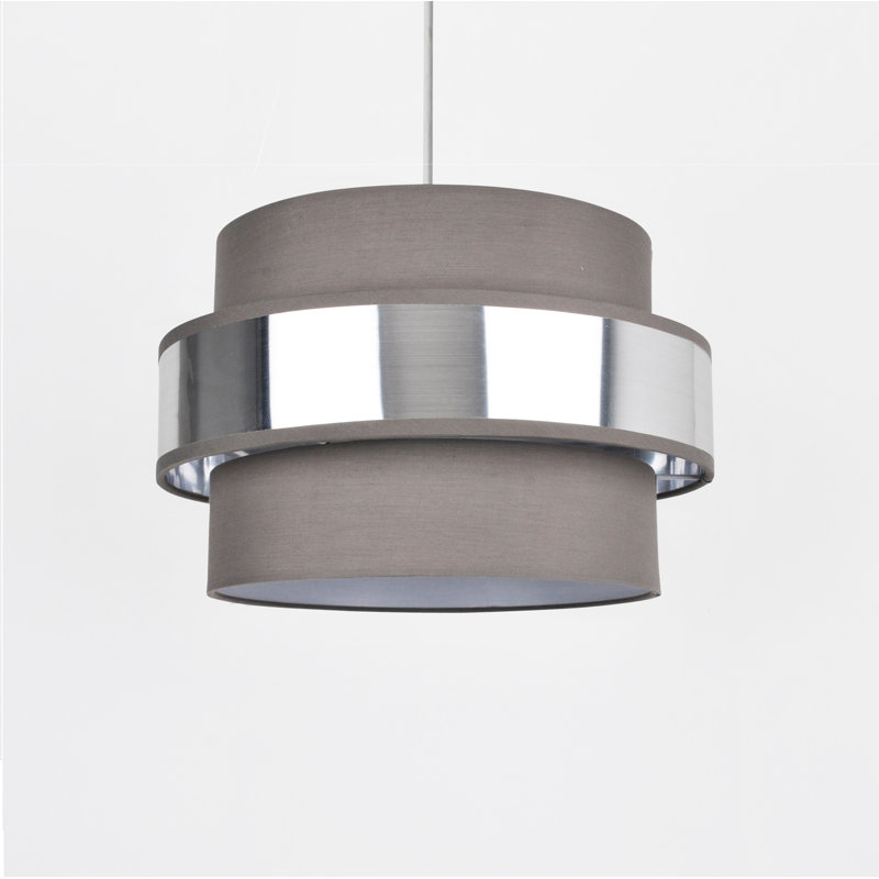 20cm H Cotton Drum Pendant Shade, Metallic Silver/Grey