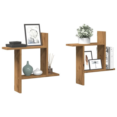  Wall Shelves 2 Pcs Artisian Oak 19.7X4.7X19.7" Engineered Wood
