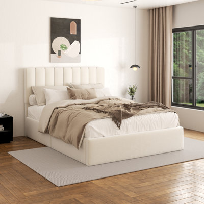 Velvet Upholstered Platform Bed Frame with Channel Tufted Headboard