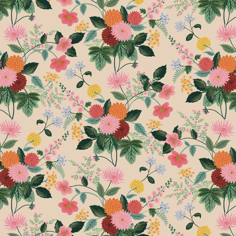 Tête de lit Elly en dahlia multicolore, Très grand lit, Cream