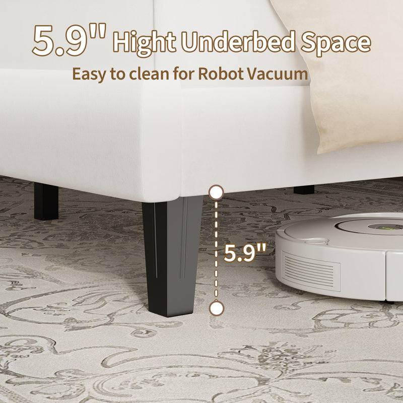 Full Size White Suede Upholstered Platform Bed Frame with Adjustable Tufted Headboard, Sturdy Wooden Slats, Noise-Free, No Box Spring Needed, Easy Assembly - White
