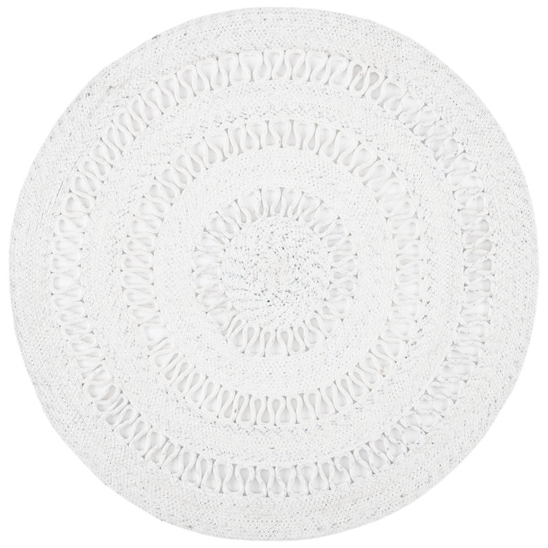 Round Hand Braided White Area Rug, Round 3'