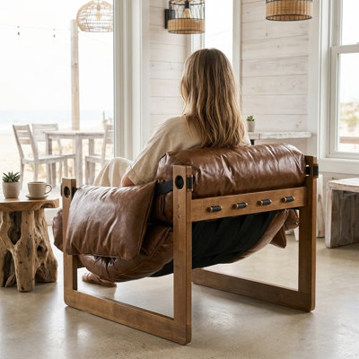 Vintage Solid Wood Leisure Chair Is Covered In Oil Faux Leather