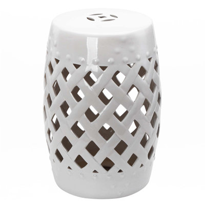 Outsunny 13" X 18" Ceramic Garden Stool With Woven Lattice Design & Glazed Strong Materials Decorative End Table