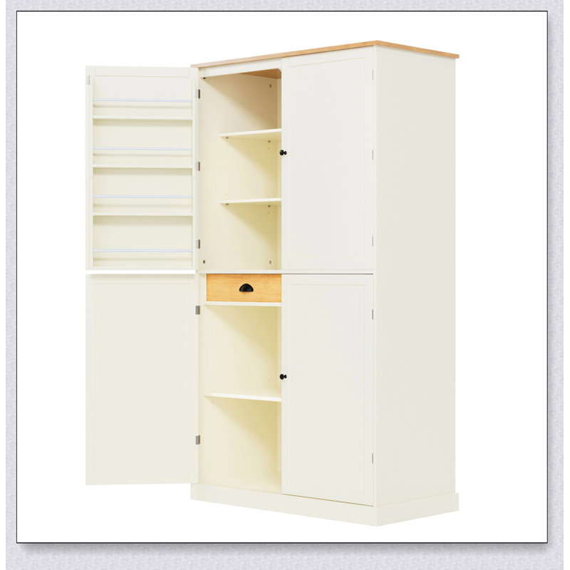 40.2x20x71.3inch High Freestanding Kitchen Pantry Large Cupboard Storage Cabinet with 2 Drawers, Cream