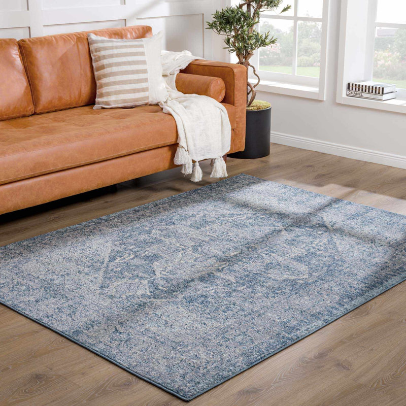 Tapis oriental rectangulaire bleu en polypropylène Folse, Rectangle 6 pi 7 po x 9 pi