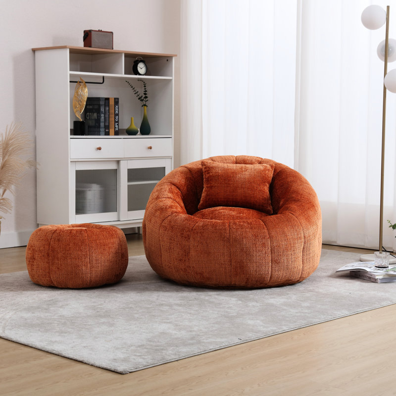 Fauteuil à billes Comfy pour adultes avec repose-pieds multifonctionnel, appartement pour chambre à coucher, matériau en chenille douce, mousse à mémoire de forme 100%, ergonomique profilé, aucune installation nécessaire, charge de 300 lb