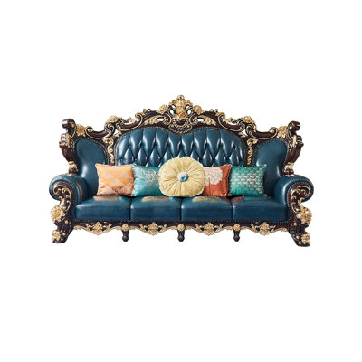 Bracco 124'' Genuine Leather Rolled Arm Sofa