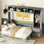 Lit avec tiroir et armoire - Grand lit, grand lit gris et rangement