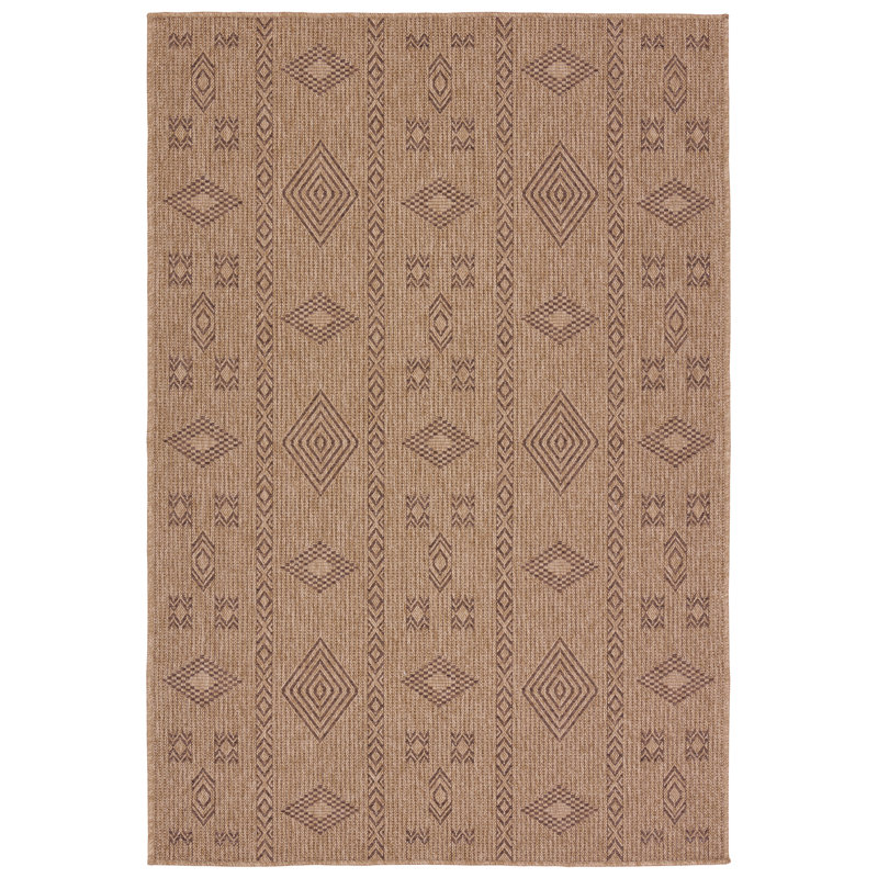 Tapis géométrique brun en polypropylène tissé à la machine, Tapis de couloir 3 pi x 8 pi