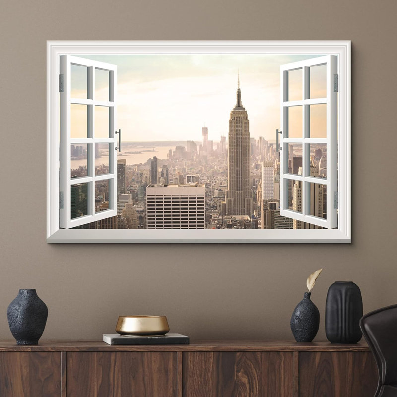 Window Scenery Bird's-Eye View Of Skyscraper In Modern City - Wrapped Canvas Print, 12" H x 18" W