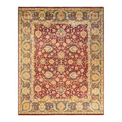 Tapis unique noué à la main Keenan - Bourgogne, 7 pi 10 po x 10 pi 3 po