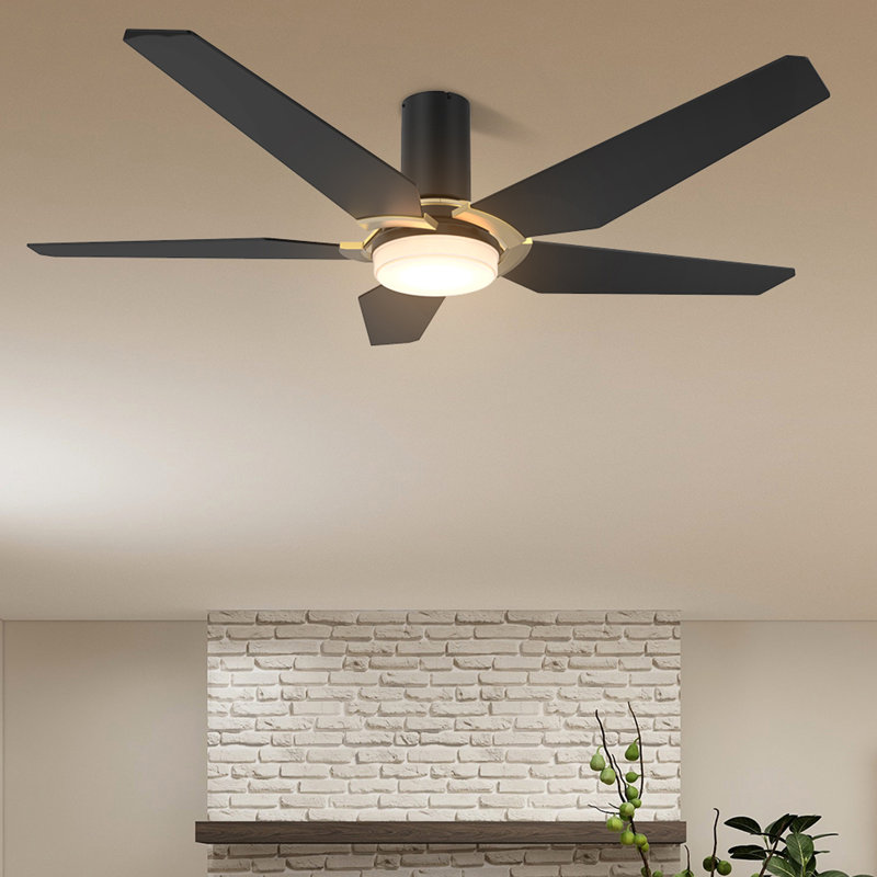 Ventilateur de plafond encastré à DEL à 5 pales de 52 po avec télécommande et ensemble d'éclairage inclus, Noir