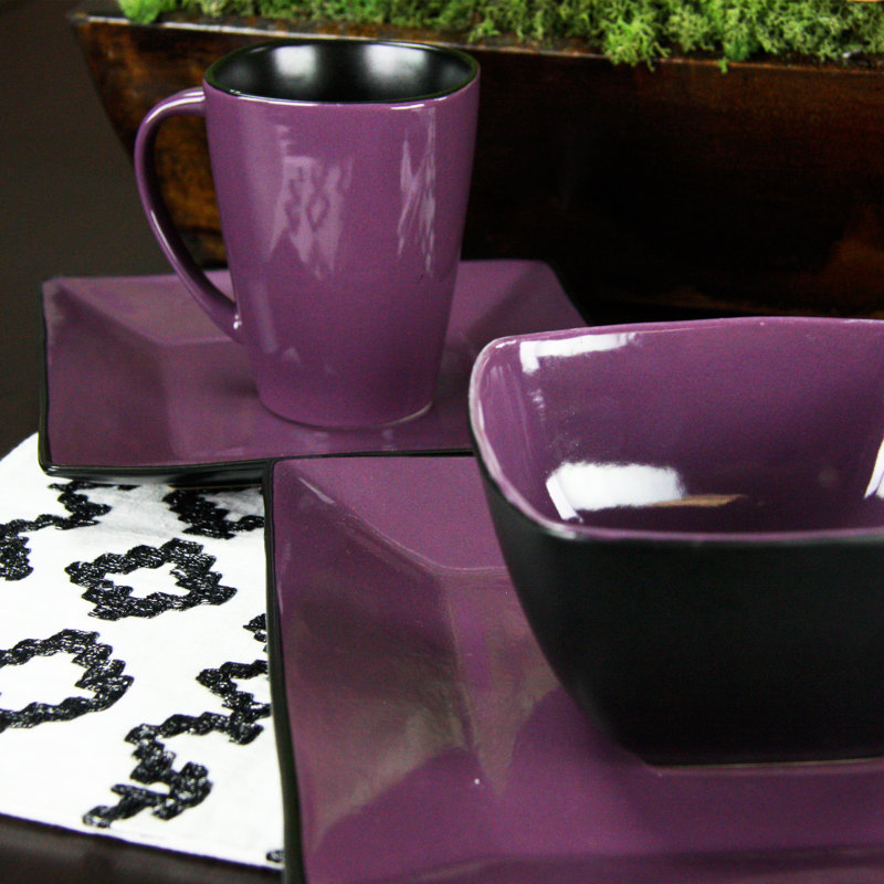 Mulberry Loft Purple and Black Ceramic Dinnerware Set for 4