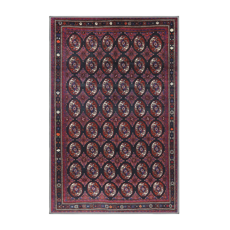 Tapis géométrique rouge / bleu marine, Tapis de couloir 2 pi x 5 pi