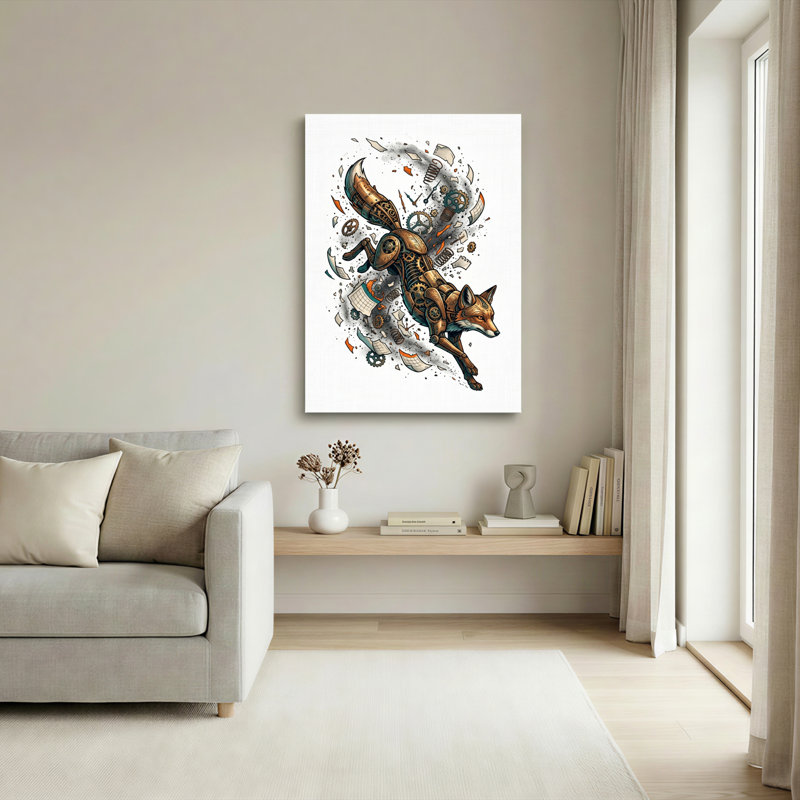 Ensemble de 1 tableau sur toile représentant un renard mécanique, 48"H x 32"W, Toile tendue