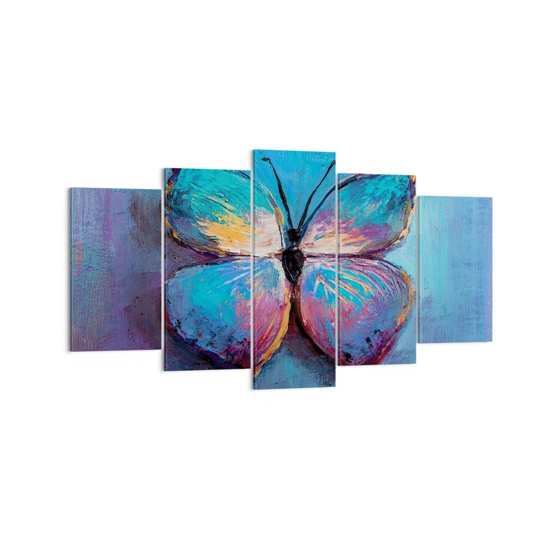 5-tlg. Leinwandbilder-Set Handwritten Butterfly Blue