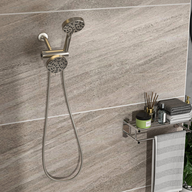 Douche 8 mains et pomme de douche à effet pluie 4,7 po, ensemble de douche nickel brossé double, pomme de douche à 8 modes, douchette