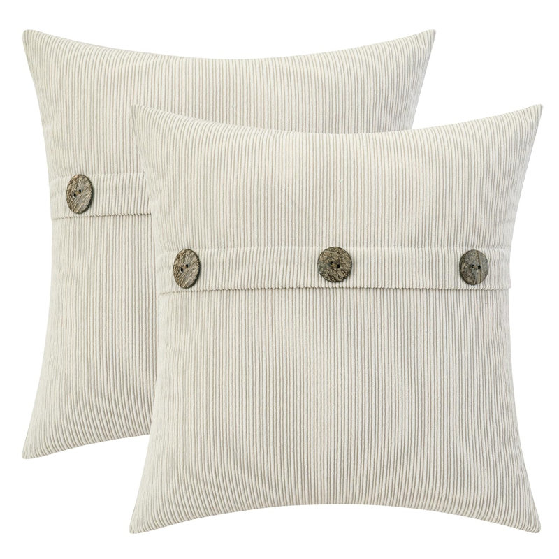 50 housses de coussin en chenille blanc crème de 18 po x 18 po à trois boutons, douillettes décoratives de style campagnard pour canapé-lit, salon, ensemble de 2