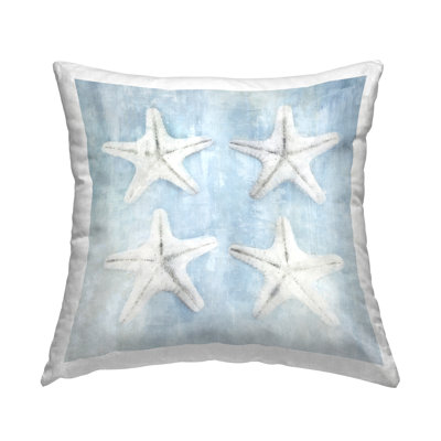 Starfish Sea Life Pastel Blue Printed Throw Pillow Design By Nina Blue