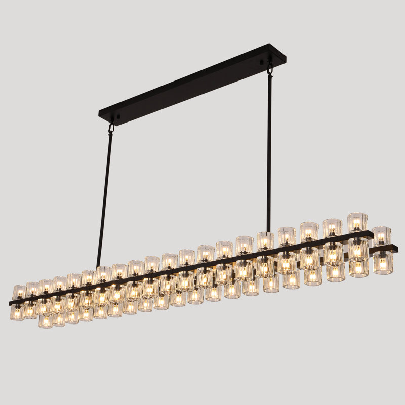 80-Lights Modern Crystal Rectangular Kitchen Island Chandelier (Bulbs Include), Matte Black