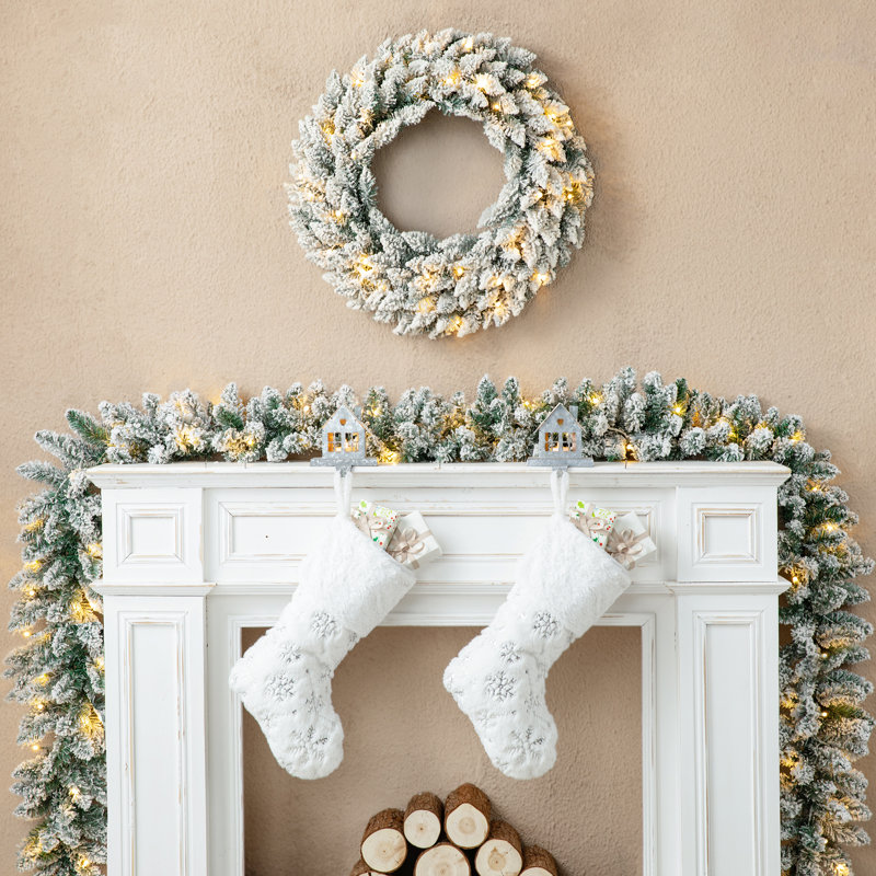 Soperton Pre-Lit Snow Flocked Christmas Garland with 35 Warm Lights and Timer