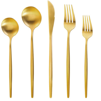 Ensemble de couverts 20 pièces en acier inoxydable pour 4, ensemble de couverts or mat avec poli satiné, comprend fourchettes de table, fourchettes à salade, cuillères et couteaux, vaisselle et vaisselle allant au lave-vaisselle