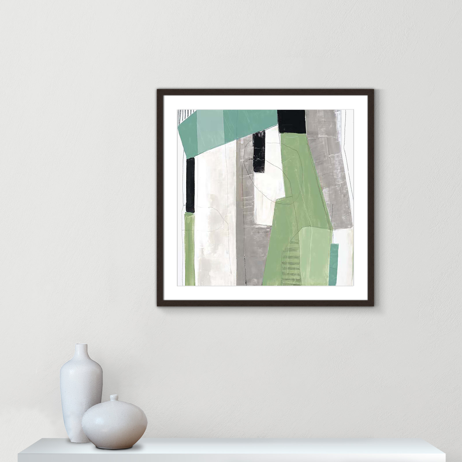 Evergreen Essence I Print, 27.5" H x 27.5" W x 1.25" D, Walnut Box Framed