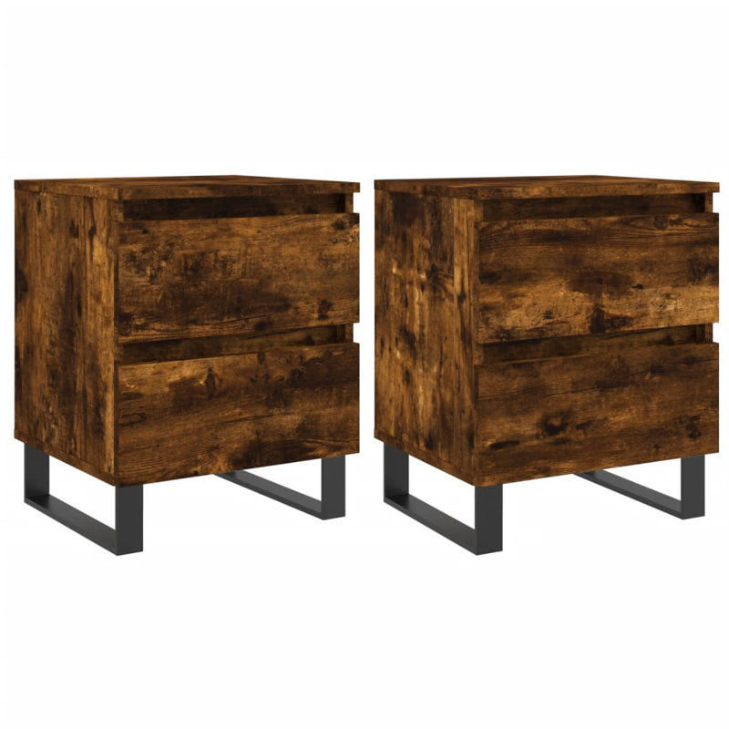 Mikaia 40cm W Iron Bedside Table, Smoked Oak