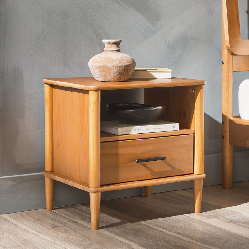 Table de chevet transitionnelle en bois massif, Caramel