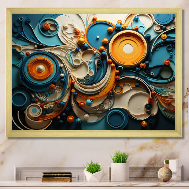 Gamar sarcelle jaune abstrait fractal collage mélodie II - fractales murales, H 34 po x l 44 po x P 1,5 po