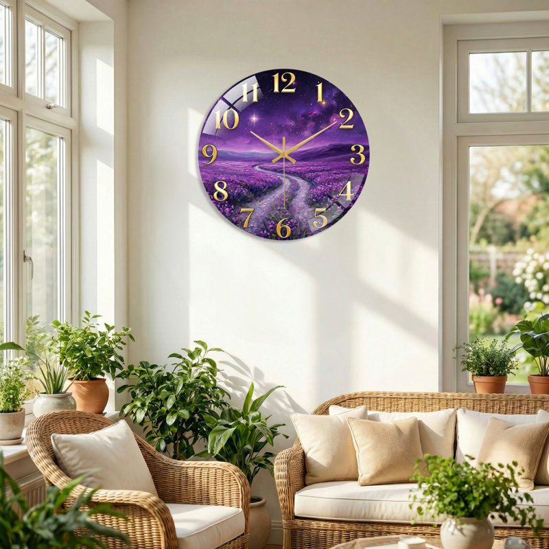 Horloge murale en verre mauve décorative moderne 23,6 po, 60 x 60 cm (23,6 x 23,6 pouces)