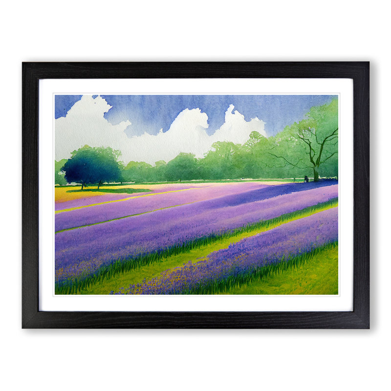 Serene Bluebell Field Vol.2 - Single Picture Frame Painting, 46cm H x 64cm W x 2cm D, Black 