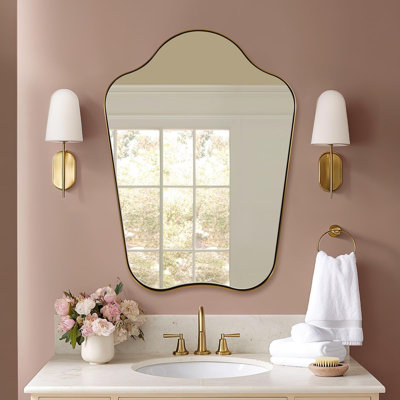 Contemporary Dual Arch Scalloped Bathroom Vanity Mirror | Stainless Steel Frame
