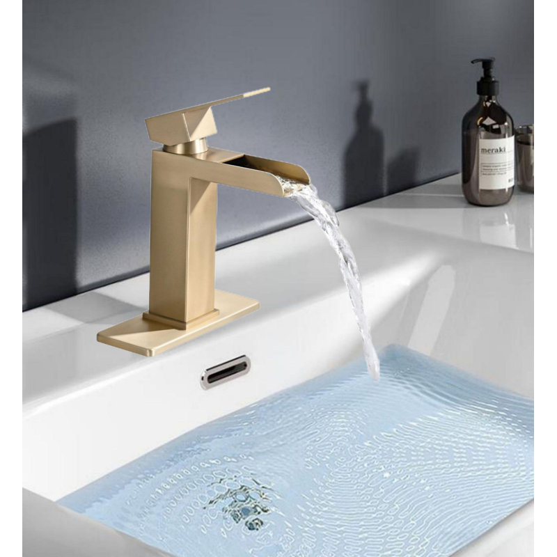 Waterfall Single Handle Bathroom Sink Faucets, Brushed Gold