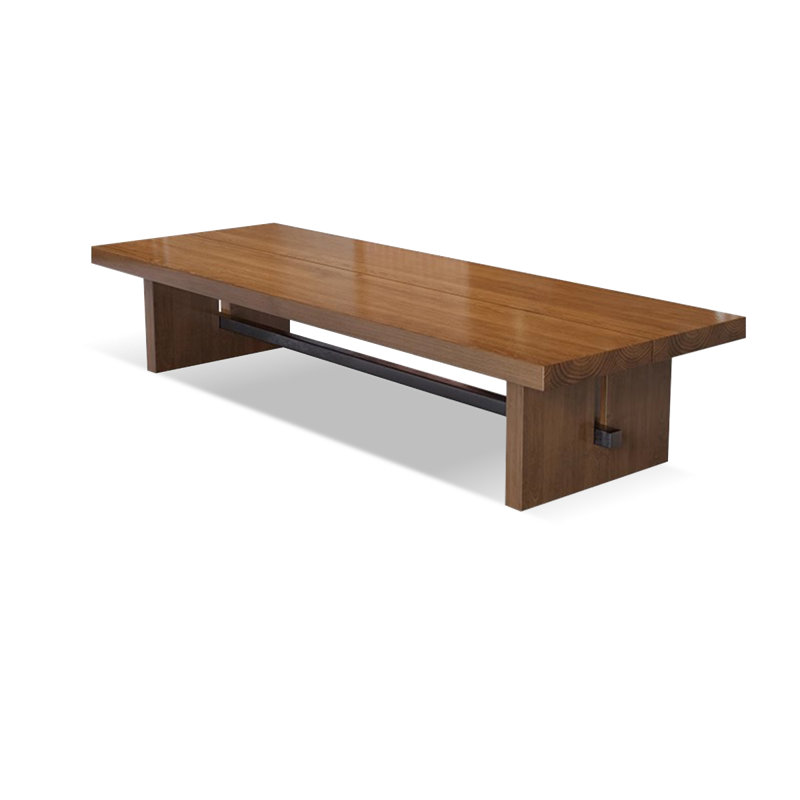 Table de conférence rectangulaire en bois massif brun et noisette + fer, H 29,53 po x L 110,24 po x l 39,37 po