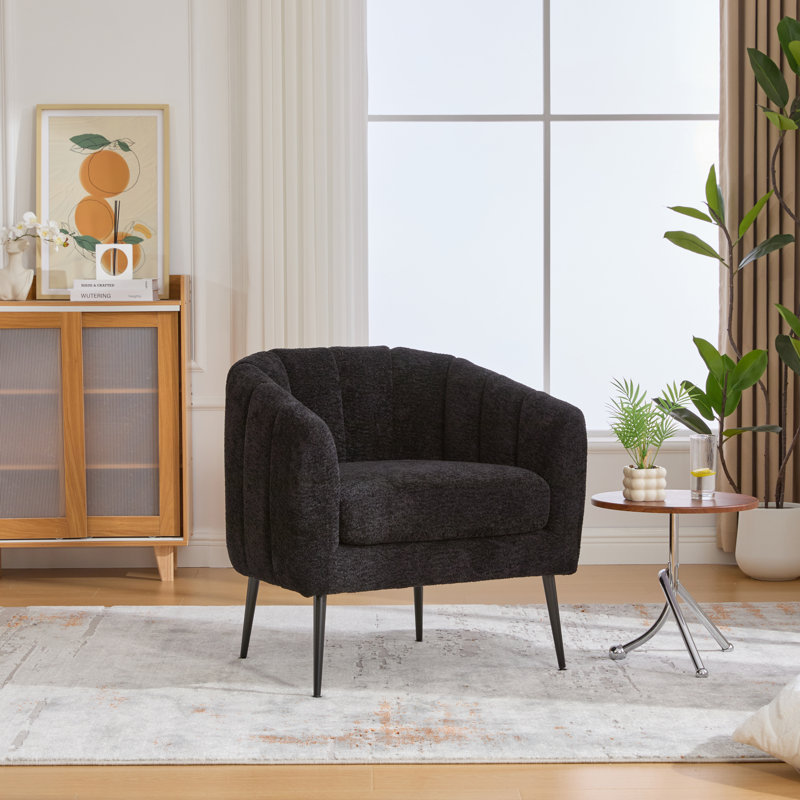 Fauteuil demi-tonneau capitonné avec pieds en métal, Noir