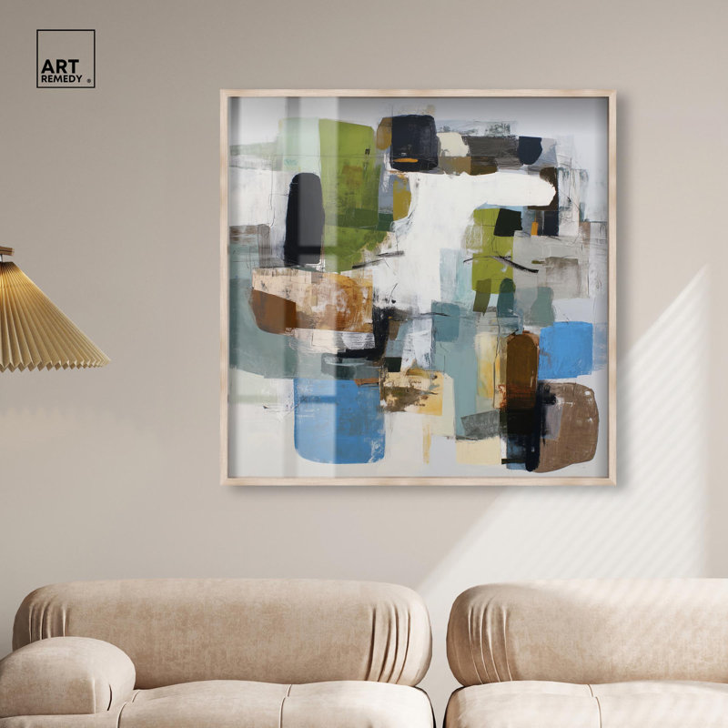 "Tectonic Plates I Shadowbox Print", art mural moderne par Art Remedy, cadre blond, 41 x 41, H 41 po x l 41 po, Cadre blond