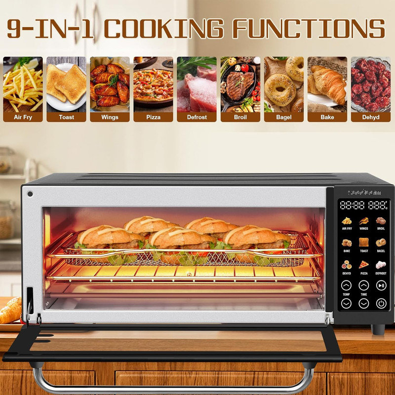 16QT Air Fryer Oven,9-in-1 Multi-Function Countertop Oven with Broil,Pizza,Dehydrator & Convection Baking, Black